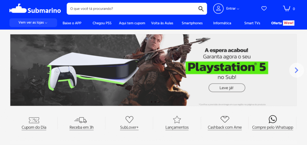 Captura de tela do site submarino
