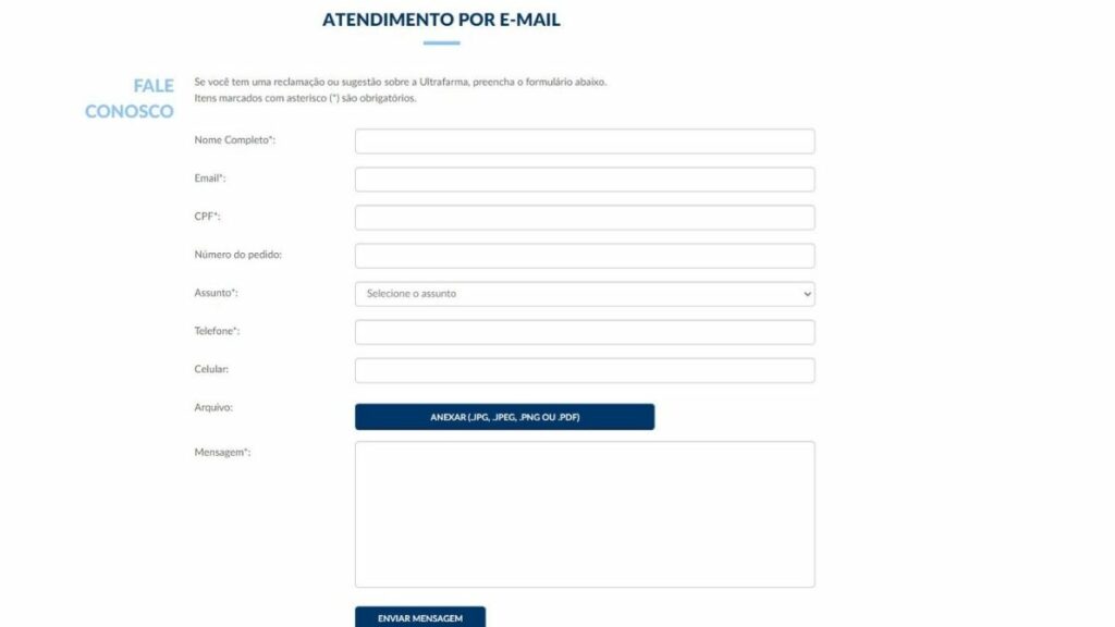 Print do contato por e-mail do Whatsapp Ultrafarma