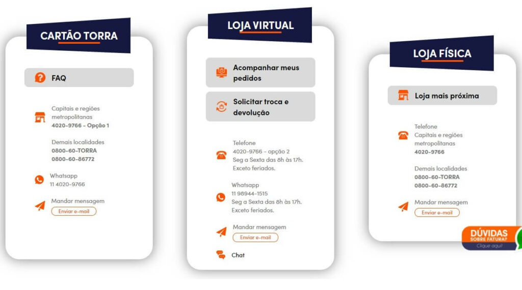 Página de atendimento Torra Torra