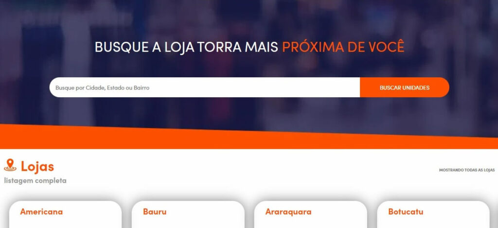 Página de busca de lojas Torra Torra
