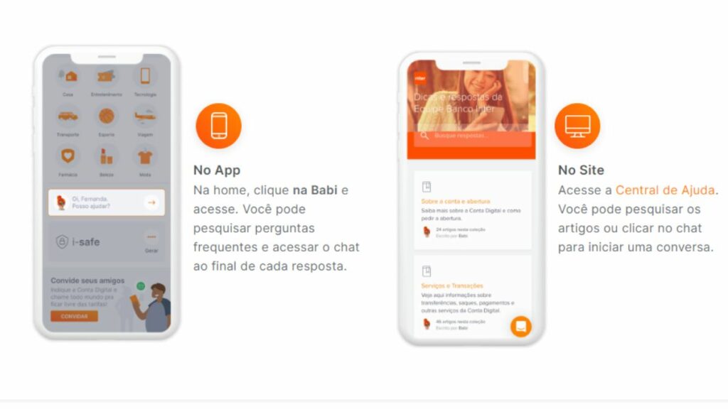 Print das formas de acessar o chat do Banco Inter