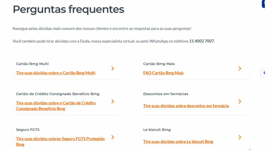 Print do FAQ banco BMG