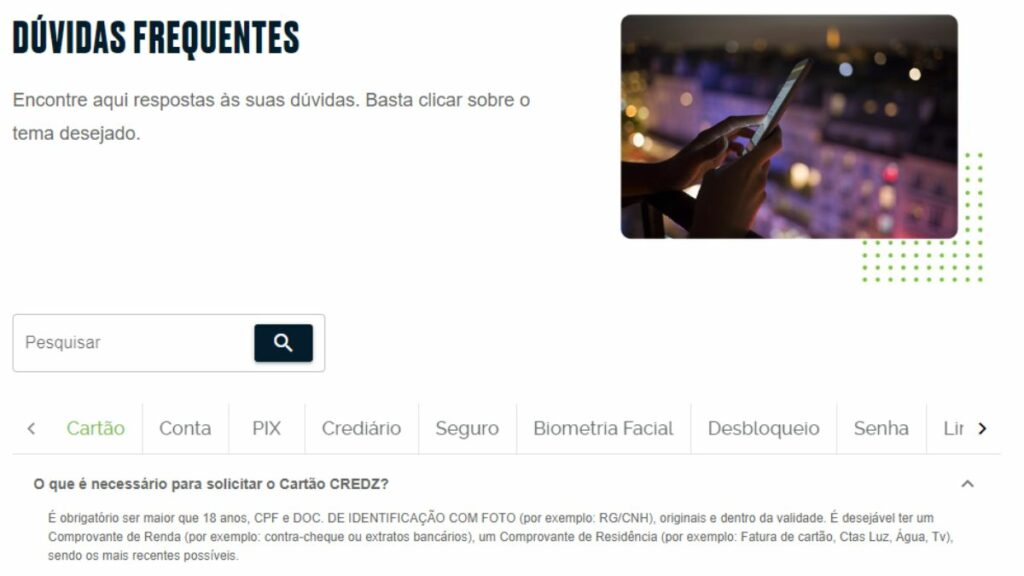 Print do FAQ da Credz