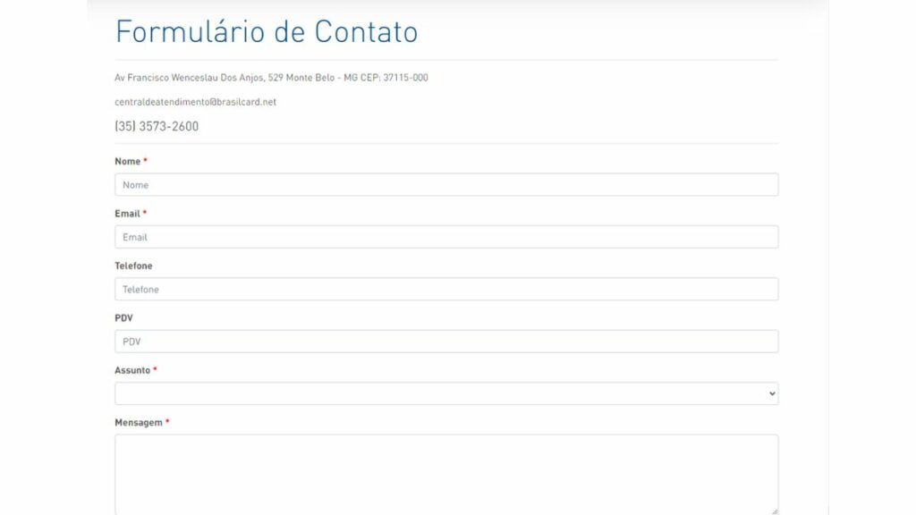 WhatsApp Brasil Card: Telefone, SAC 0800, Chat, Ouvidoria e outras formas de contato 2 Print do Formulário de contato Brasil Card
