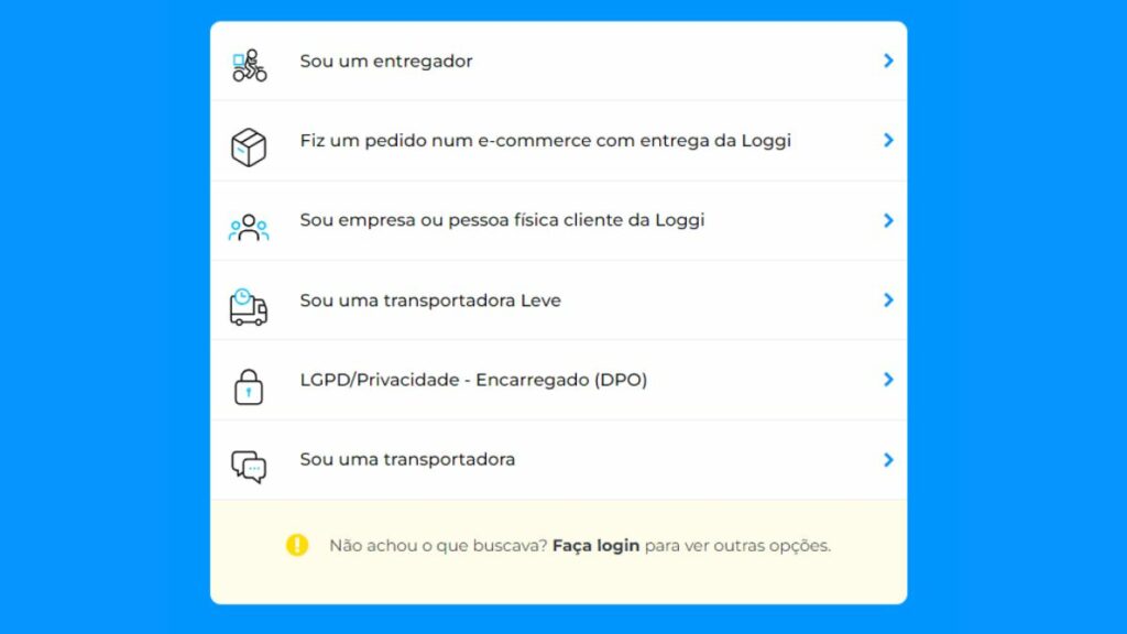 Print dos formulários da Loggi
