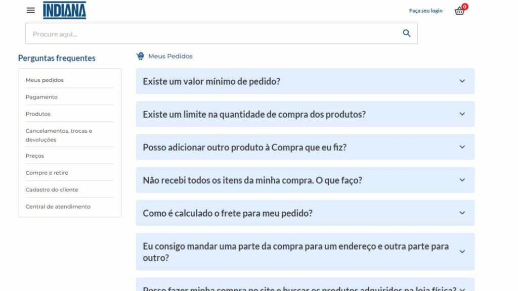 Print do FAQ da Farmácia Indiana