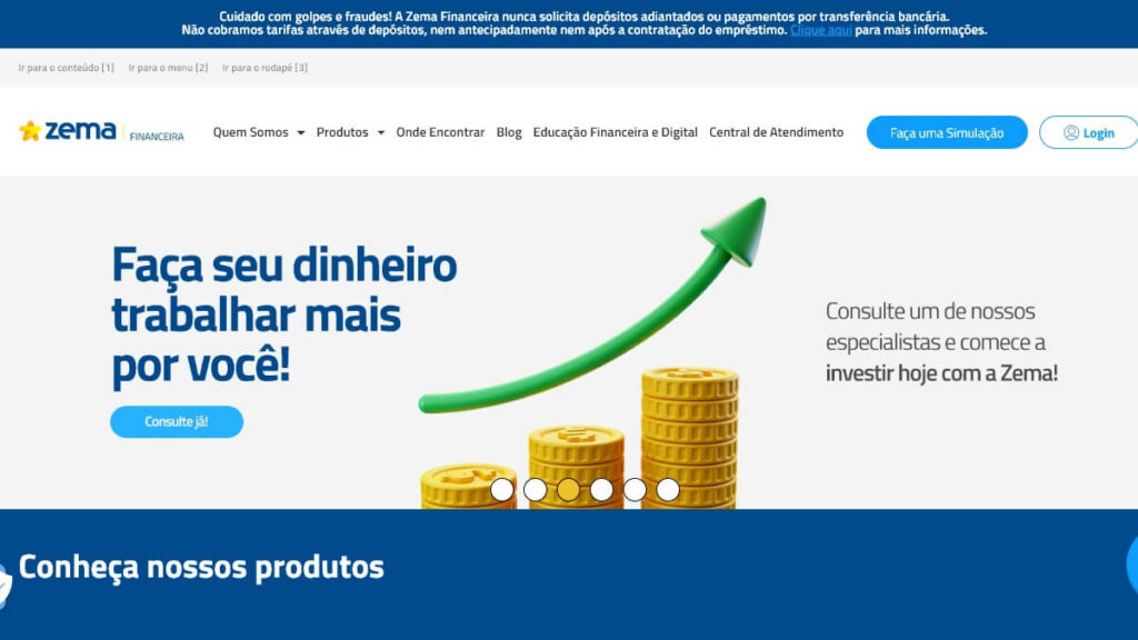 Página inicial Zema Financeira
