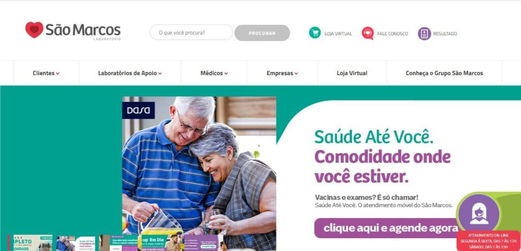 Página inicial Laboratório São Marcos