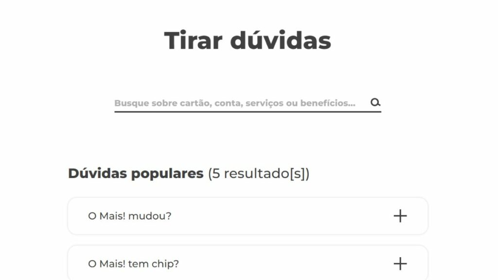 Cartão Mais WhatsApp: Telefone, SAC 0800, Ouvidoria, Redes Sociais e mais! 1 Print do FAQ Cartão Mais