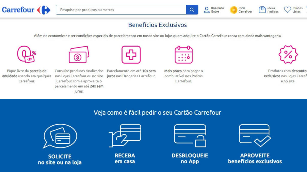 Página inicial Cartão Carrefour