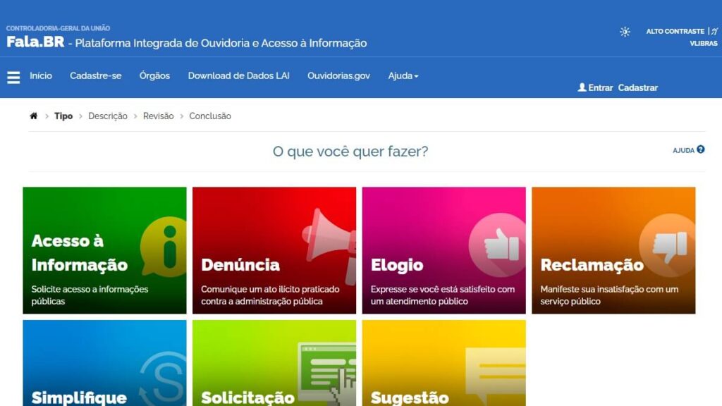 Página inicial do Fala.BR