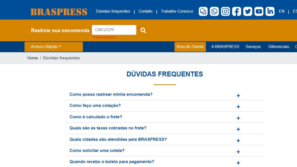 FAQ da Braspress
