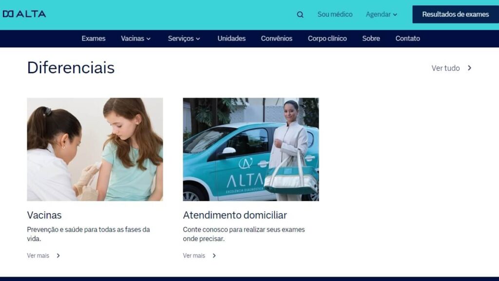 Página inicial da Alta Diagnósticos