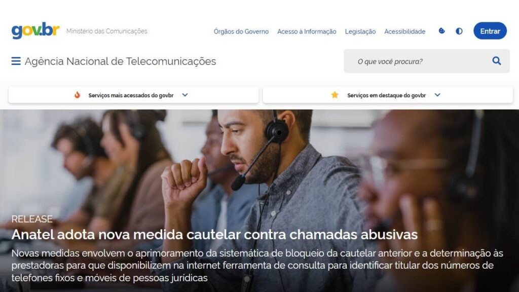 Página inicial da Anatel