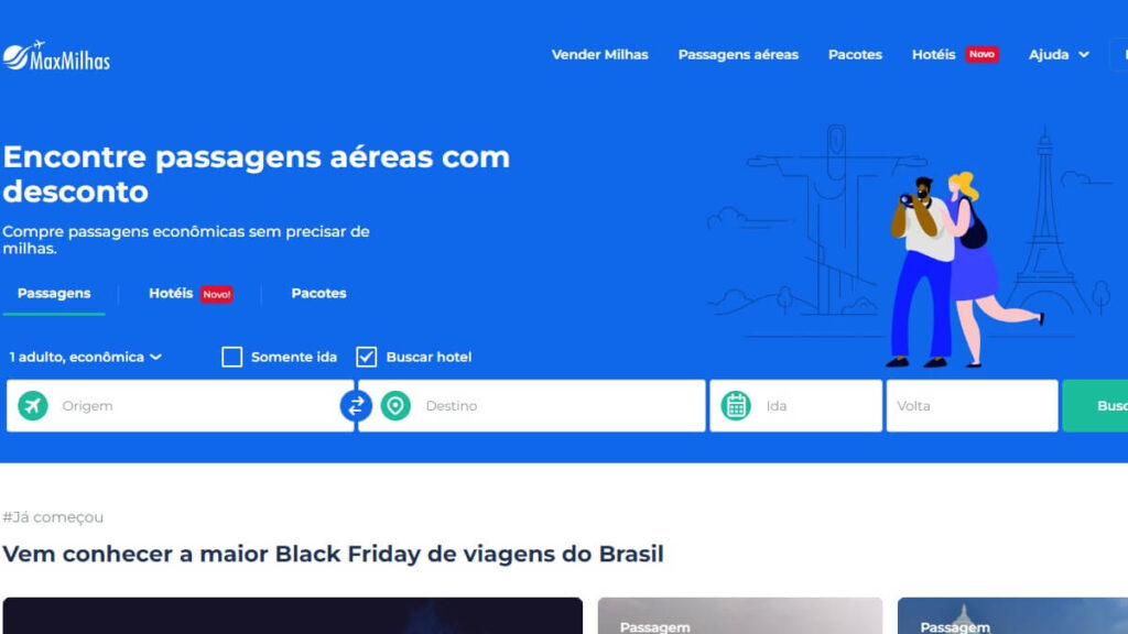 Página inicial da MaxMilhas