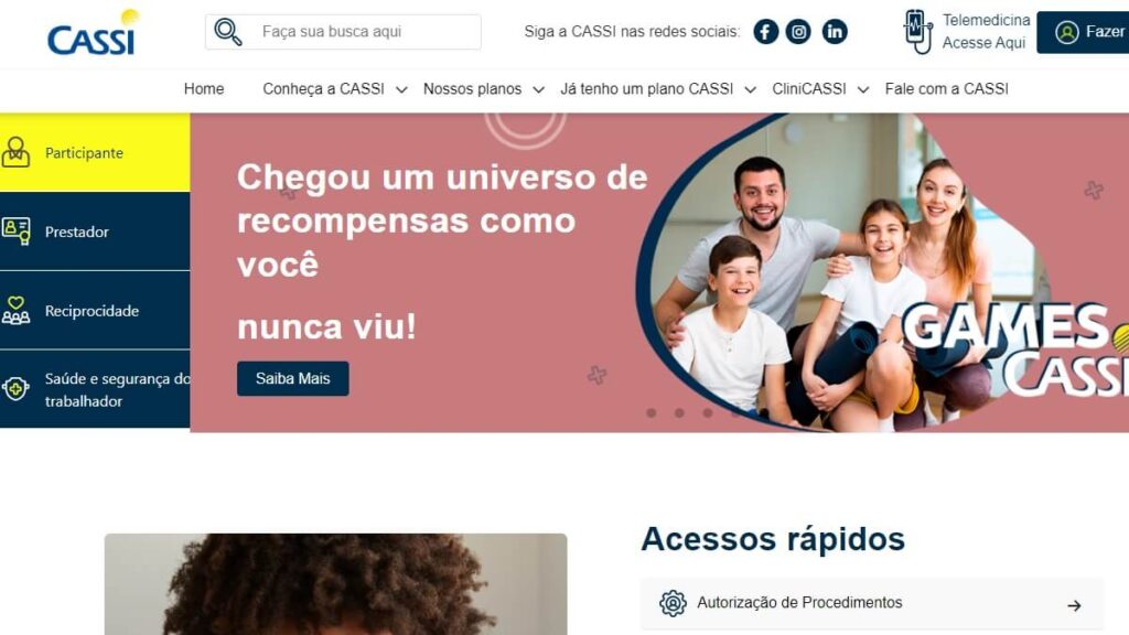 Página inicial da Cassi