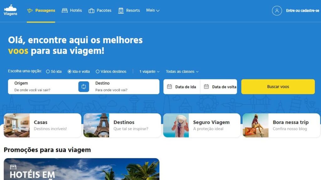 Página inicial da Submarino Viagens