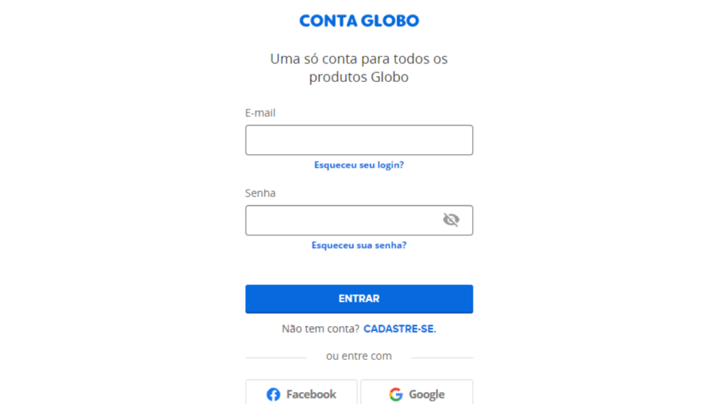 Faça login ou crie uma conta Globo