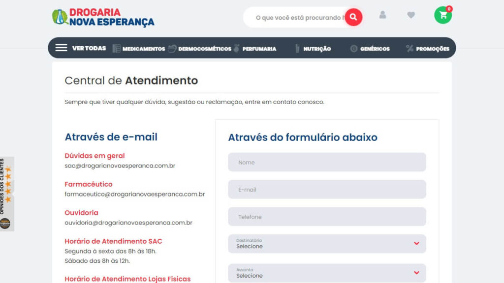 Central de Atendimento da Drogaria Nova Esperança