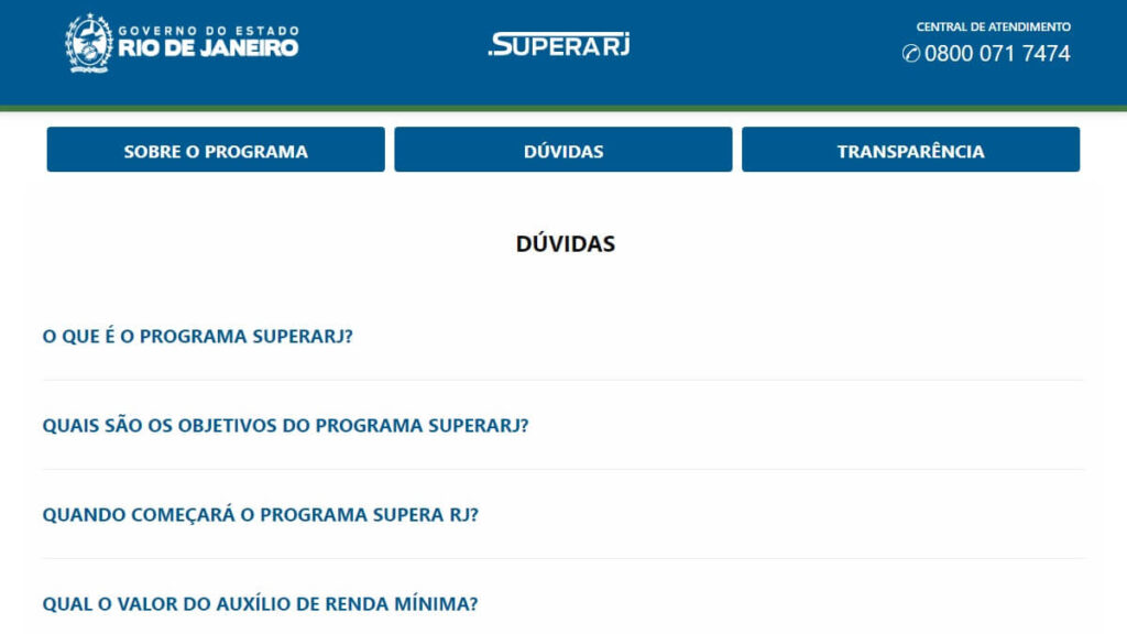 Supera RJ WhatsApp: Central de Atendimento, Canal de Dúvidas e mais! 2 Central de Dúvidas do Supera RJ
