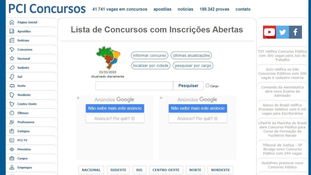 O PCI concursos apresenta todos os concursos abertos em seu site