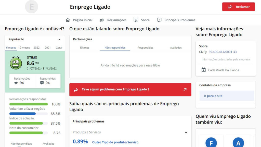 WhatsApp Emprego Ligado: Chat, Central de Ajuda e mais! 3 Emprego Ligado no Reclame Aqui