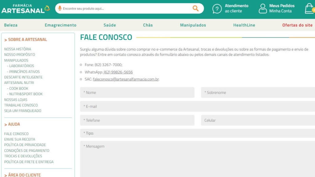 Fale Conosco Farmácia Artesanal