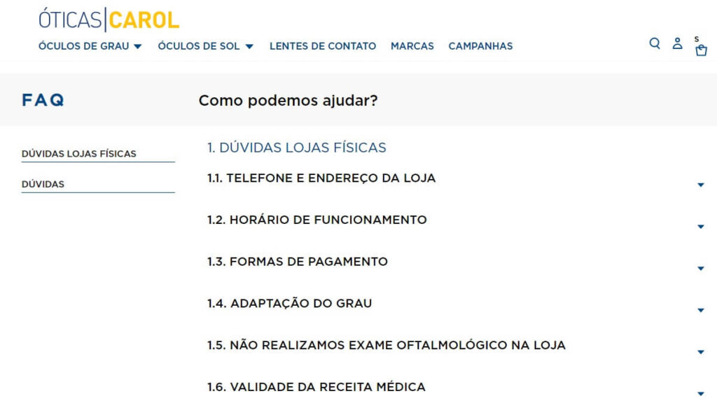 FAQ da Óticas Carol