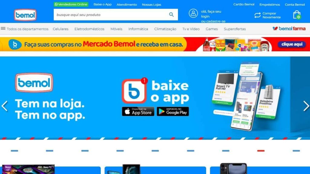 Página inicial da Bemol