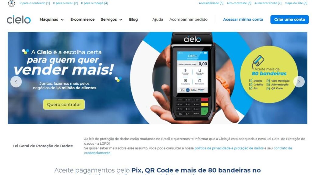 Página inicial da Cielo