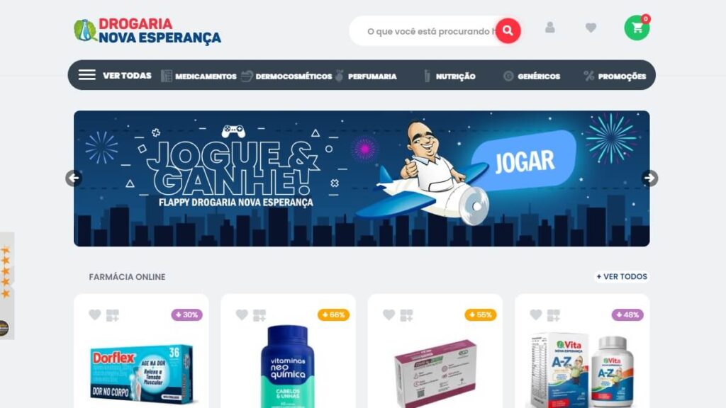 Página inicial da Drogaria Nova Esperança