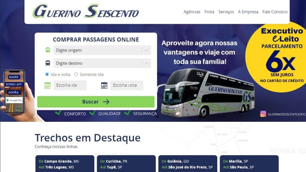 WhatsApp Guerino Seiscento: SAC 0800, Fale Conosco, Chat e mais! 2 Página inicial do site da Viação Guerino Seiscento