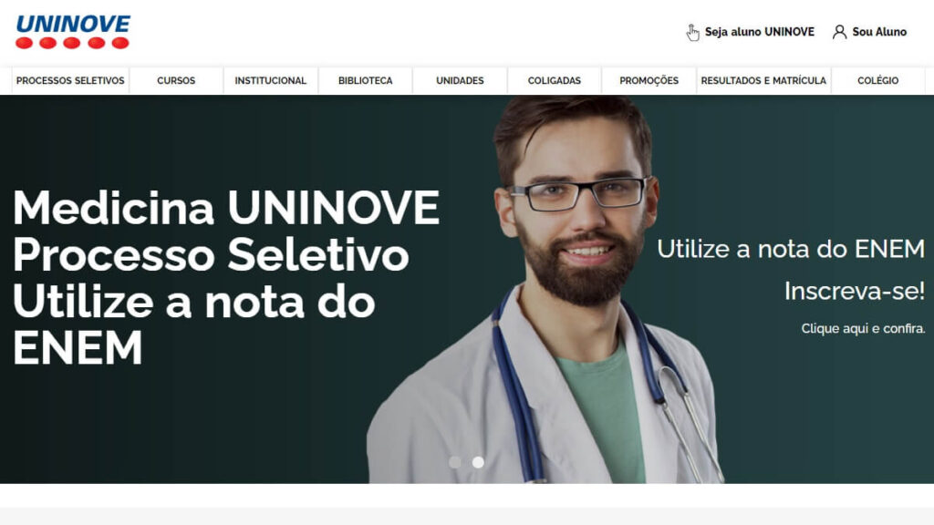 Página inicial da Uninove