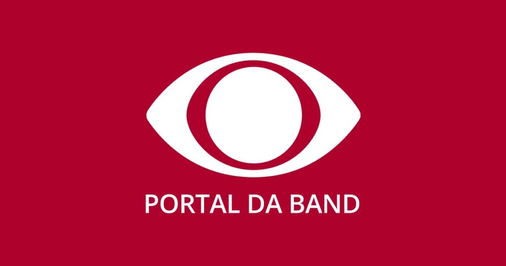 Logo do Portal da Band em um fundo vermelho.