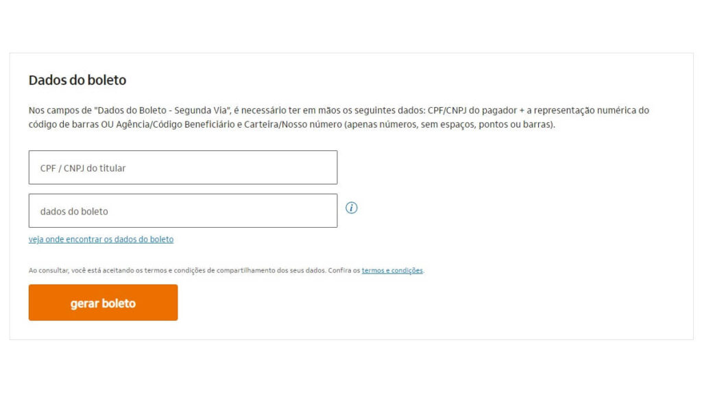 Solicitação de boletos no site do Itaú