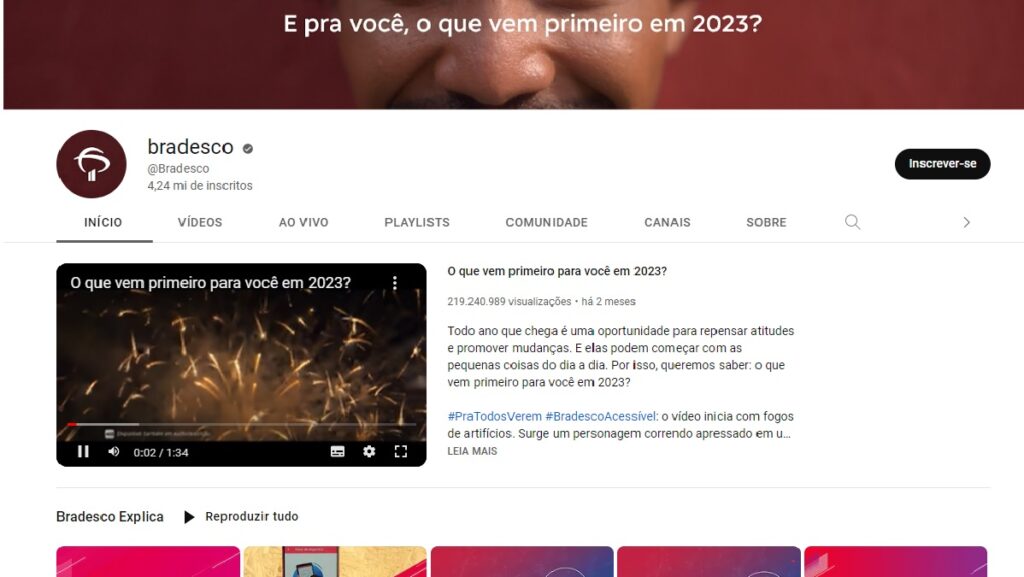 Print Screen Youtube do Bradesco. 