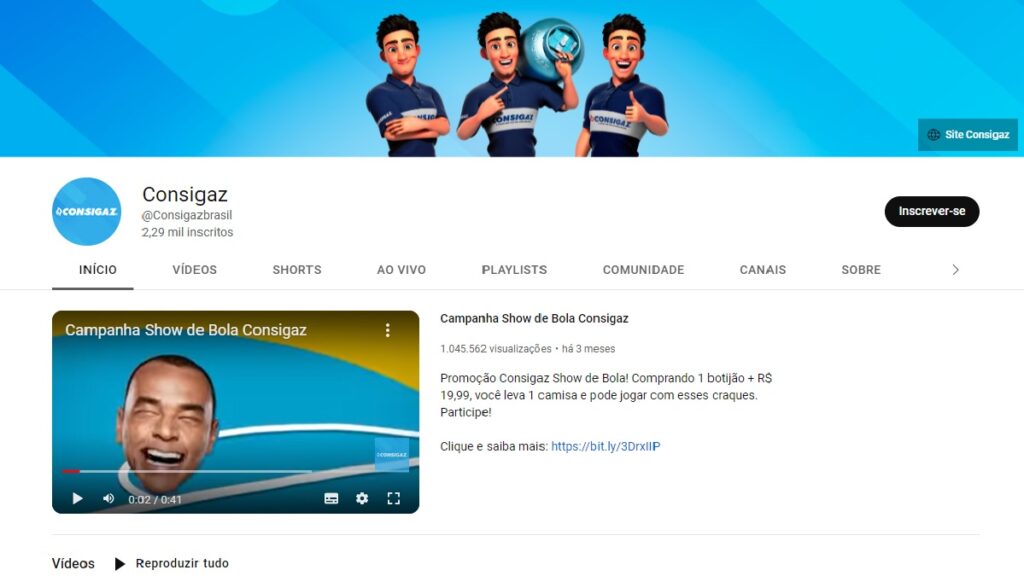 Print Screen do canal do Youtube da Consigaz.
