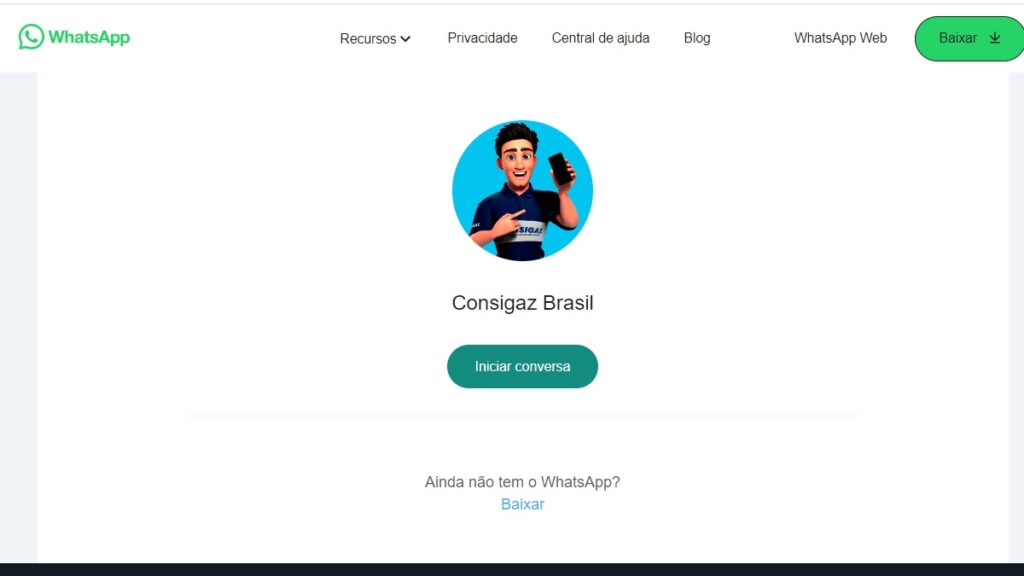 Print Screen do Consigaz Telefone WhatsApp.
