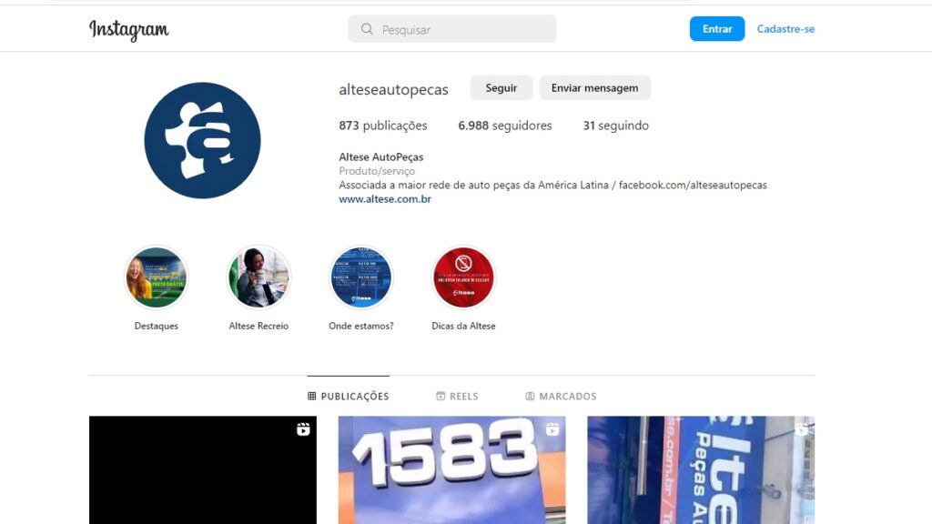 Altese WhatsApp: Telefones, 0800, SAC e outras formas de contato! 2 Print Screen do Instagram da Altese Auto Peças.