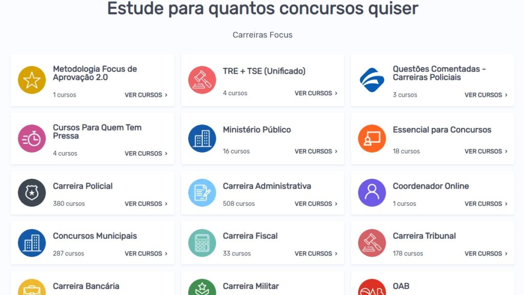 A plataforma oferece diversas opções de cursos.