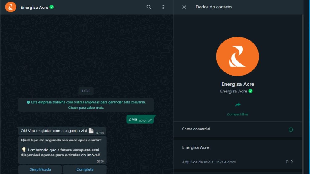 Print Screen WhatsApp da Energisa.