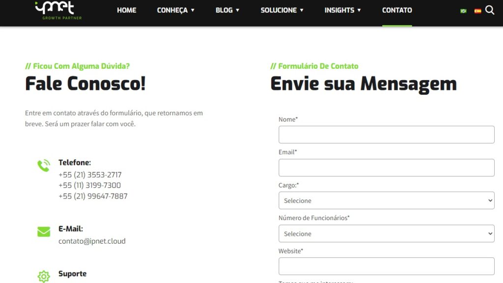 Ipnet WhatsApp: Telefones, ouvidoria, e-mail, 0800 e outros contatos! 3 Print Screen do formulário de contato da Ipnet.