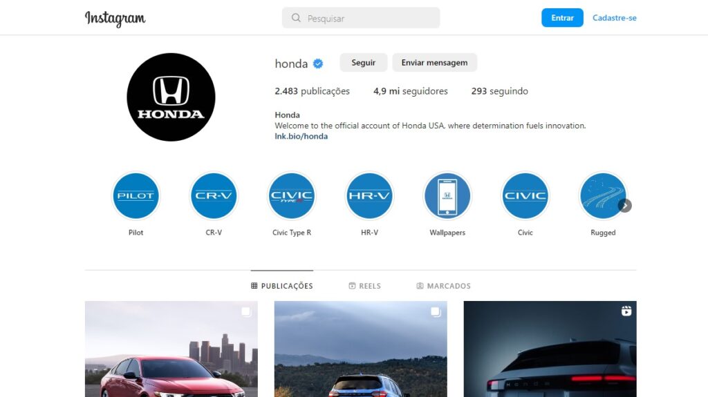 Número do WhatsApp da Honda: Telefones, e-mail, SAC, 0800 e demais canais! 3 Print Screen Instagram da Honda.