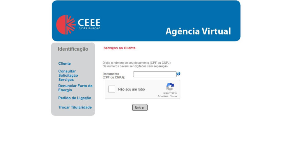 Página de login da Agência Virtual CEEE