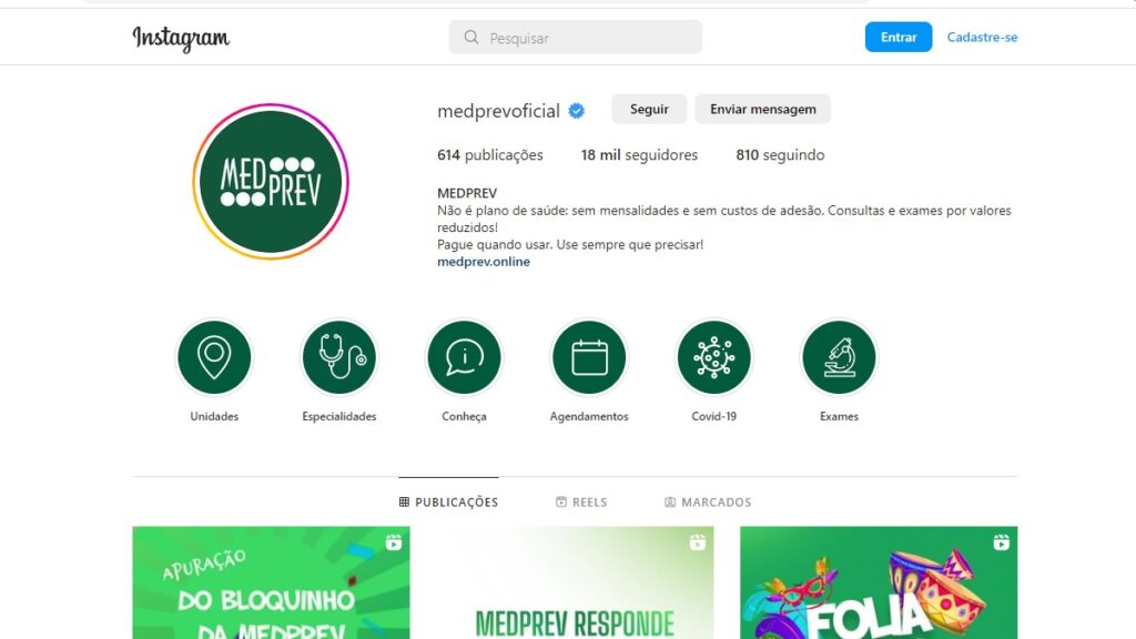 Print Screen do Instagram da MedPrev.