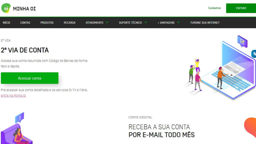 Página de solicitação da 2ª via da fatura Oi