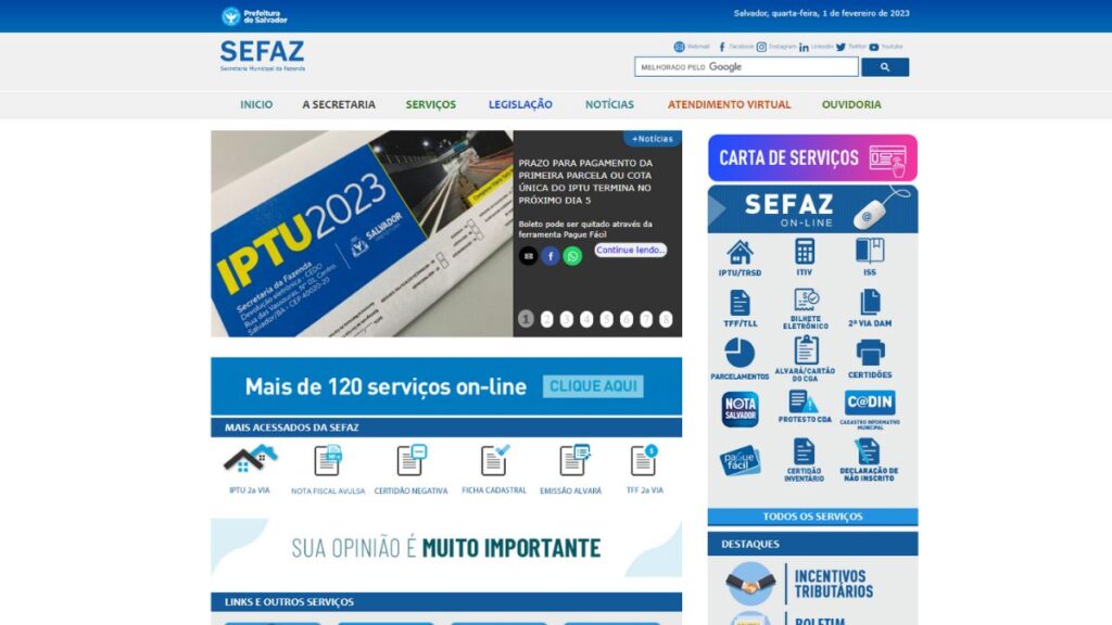 Print do site da Prefeitura de Salvador