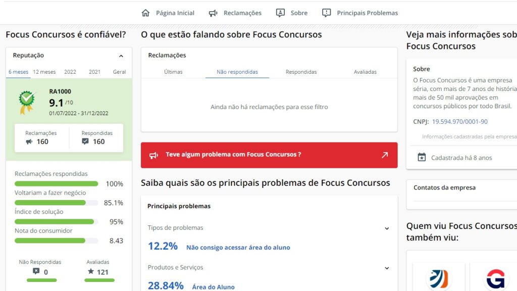 O Focus concursos tem uma ótima avaliação no Reclame Aqui