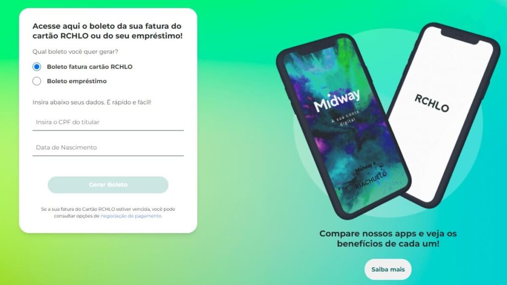 Página de solicitação da Riachuelo Fatura