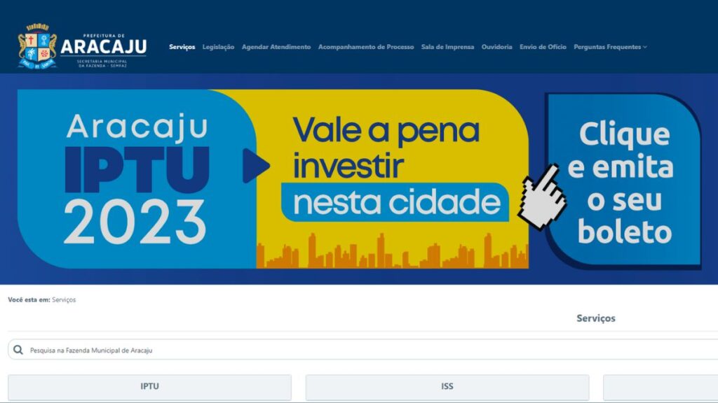 Print do site da Prefeitura de Aracaju